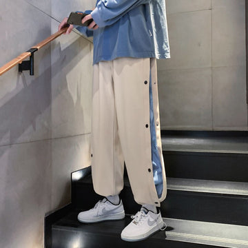 Hybskr Autumn Contrast Color Drawstring Men's Casual Pants Fashion Design Side Bottom Loose Sweatpants Streetwear Male Trouser